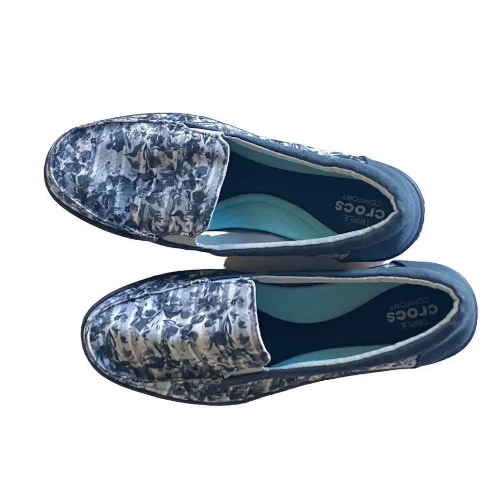 Crocs Slip Ons Floral Womens White Pink Blue US 11 Casual Comfy Walking Shoes